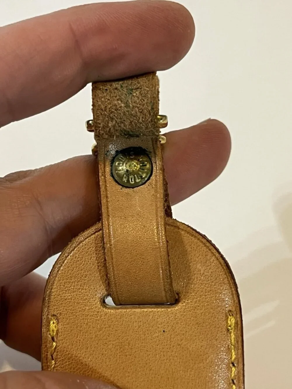 Authentic Louis Vuitton Vachetta Leather Luggage Tag Brass Buckle Made France